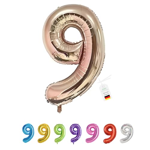 LITTLE BIRTHDAY | Zahlen Luftballon | Folienballon | Helium Gas Balloon Ballon | 101 cm | 0 1 2 3 4 5 6 7 8 9 in vielen Farben | Geburtstag | Kindergeburtstag | Deko | rose gold 9 von little Birthday