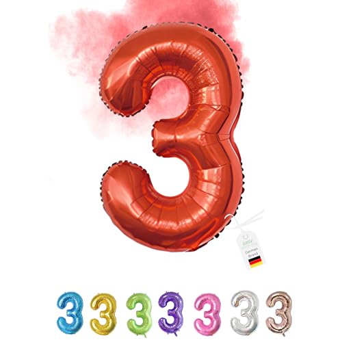 LITTLE BIRTHDAY | Zahlen Luftballon | Folienballon | Helium Gas Balloon Ballon | 101 cm | 0 1 2 3 4 5 6 7 8 9 in vielen Farben | Geburtstag | Kindergeburtstag | Deko | rot 3 von little Birthday