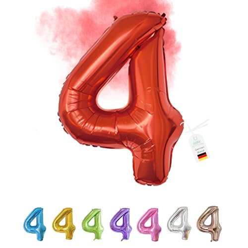 LITTLE BIRTHDAY | Zahlen Luftballon | Folienballon | Helium Gas Balloon Ballon | 101 cm | 0 1 2 3 4 5 6 7 8 9 in vielen Farben | Geburtstag | Kindergeburtstag | Deko | rot 4 von little Birthday