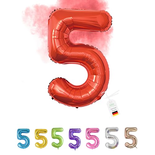 LITTLE BIRTHDAY | Zahlen Luftballon | Folienballon | Helium Gas Balloon Ballon | 101 cm | 0 1 2 3 4 5 6 7 8 9 in vielen Farben | Geburtstag | Kindergeburtstag | Deko | rot 5 von little Birthday