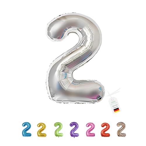 LITTLE BIRTHDAY | Zahlen Luftballon | Folienballon | Helium Gas Balloon Ballon | 101 cm | 0 1 2 3 4 5 6 7 8 9 in vielen Farben | Geburtstag | Kindergeburtstag | Deko | silber 2 von little Birthday