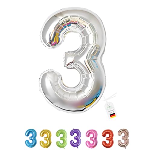 LITTLE BIRTHDAY | Zahlen Luftballon | Folienballon | Helium Gas Balloon Ballon | 101 cm | 0 1 2 3 4 5 6 7 8 9 in vielen Farben | Geburtstag | Kindergeburtstag | Deko | silber 3 von little Birthday