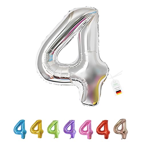 LITTLE BIRTHDAY | Zahlen Luftballon | Folienballon | Helium Gas Balloon Ballon | 101 cm | 0 1 2 3 4 5 6 7 8 9 in vielen Farben | Geburtstag | Kindergeburtstag | Deko | silber 4 von little Birthday