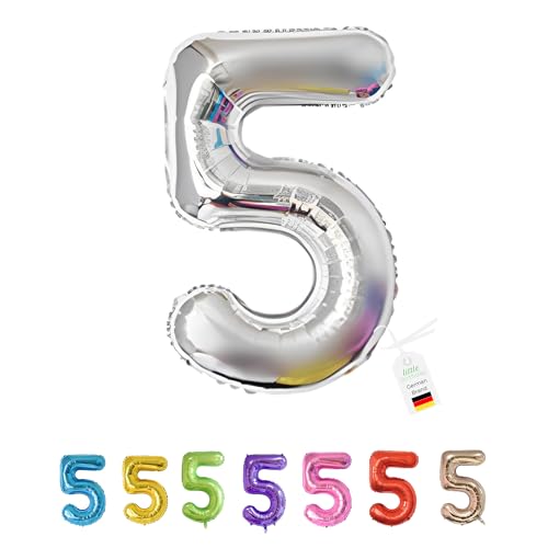 LITTLE BIRTHDAY | Zahlen Luftballon | Folienballon | Helium Gas Balloon Ballon | 101 cm | 0 1 2 3 4 5 6 7 8 9 in vielen Farben | Geburtstag | Kindergeburtstag | Deko | silber 5 von little Birthday