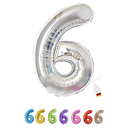 LITTLE BIRTHDAY | Zahlen Luftballon | Folienballon | Helium Gas Balloon Ballon | 101 cm | 0 1 2 3 4 5 6 7 8 9 in vielen Farben | Geburtstag | Kindergeburtstag | Deko | silber 6 von little Birthday