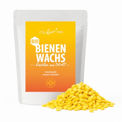 little bee fresh Bio Bienenwachs Pastillen – Wachs aus Deutschland & Österreich vom Bio-Imker | 100% naturrein & pestizidfrei | Ideal für DIY Kosmetik, Kerzen, Bienenwachstücher & mehr (100 Gramm) von little bee fresh