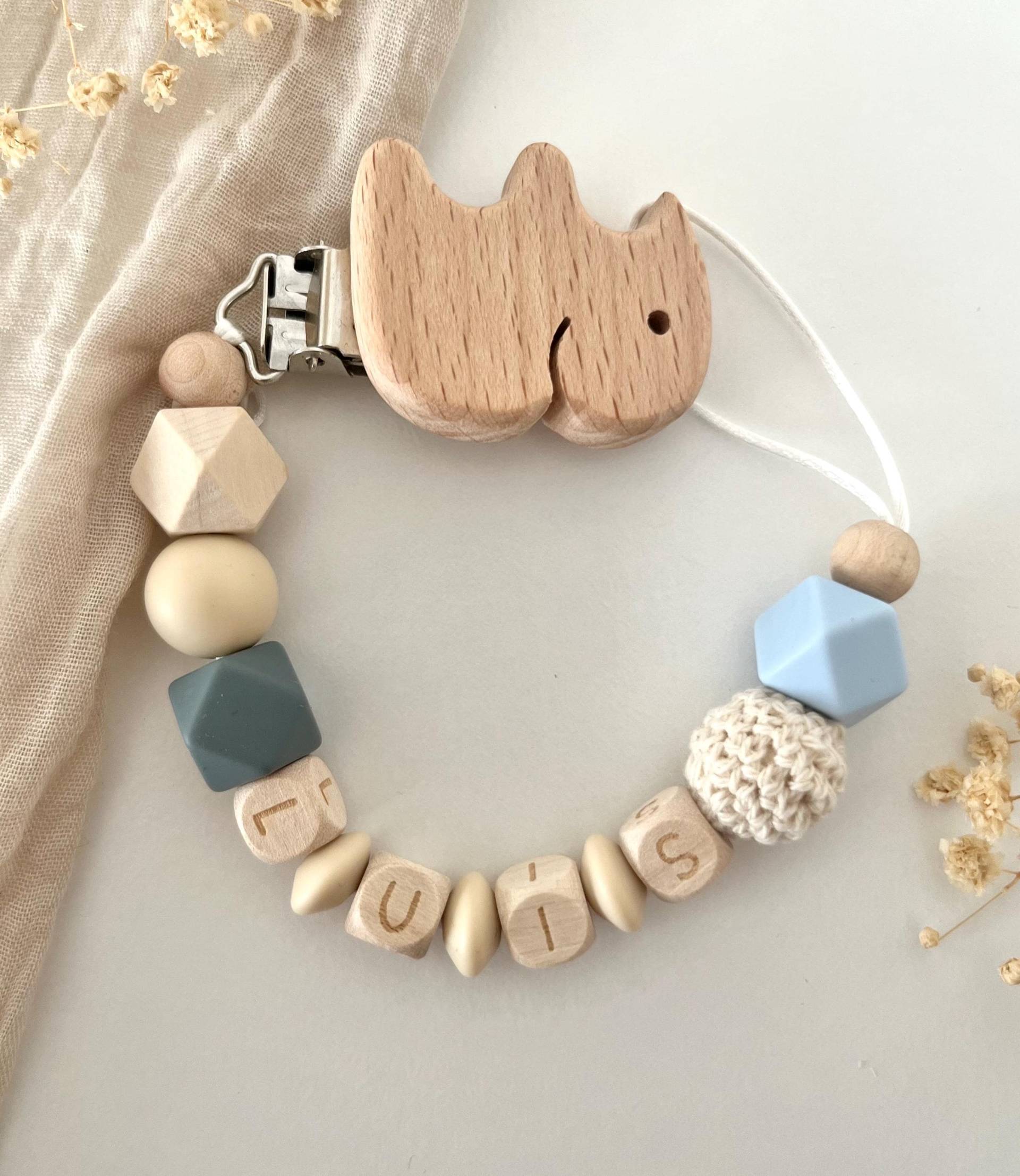Personalisierte Schnullerkette | Natur Holz Blau Personalisierte Schnullerkette | Natur Holz Blau von littlewonder1996
