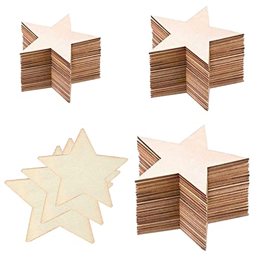 Holzsterne,Liuer 100PCS Natürliche Holz Stern Verzierungen Holzscheiben Baumscheiben Naturholzscheiben Holzsterne zum Basteln Dekorieren Stern Baumschmuck für Weihnachts Deko Tischdeko (5cm/8cm/10cm) von Liuer