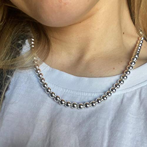 liuliu 925 Sterling Silber 6mm Glatte Perlen Kugelkette Halskette für Frauen Trendy Hochzeit Verlobung Schmuck von liuliu