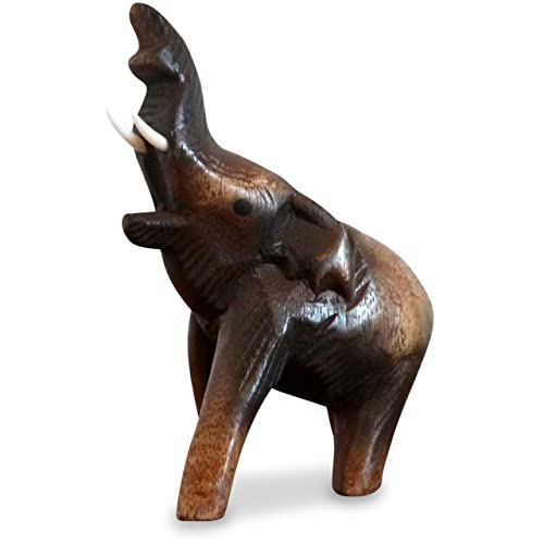 livasia Holzelefant (Rüssel Oben) Tierskulptur aus Massivholz, Holzfigur (Mini Elefant) von livasia