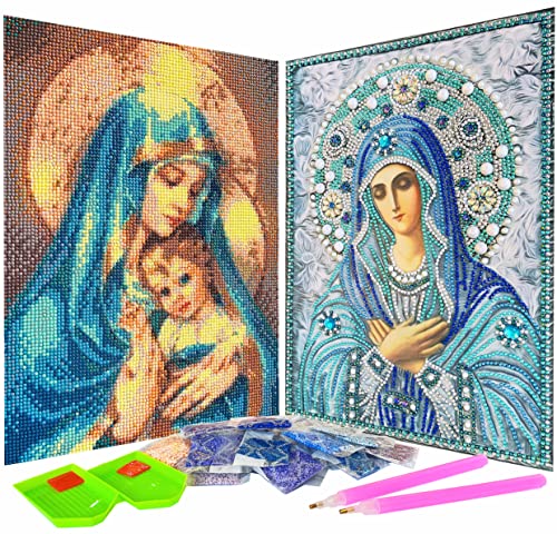 2er-Pack 5D Diamond Painting Kits Jungfrau Maria Vollbohrer Kristall Strass Harz Diamant Malerei Mutter Maria Diamant Bilder für Wanddekoration, Leinwandgröße 30,5 x 40,6 cm, Muster #2 von liziciti