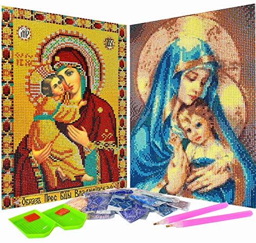 2er-Pack 5D Diamond Painting Kits Jungfrau Maria Vollbohrer Kristall Strass Harz Diamant Malerei Mutter Maria Diamant Bilder für Wanddekoration, Leinwandgröße 30,5 x 40,6 cm, Muster #9 von liziciti