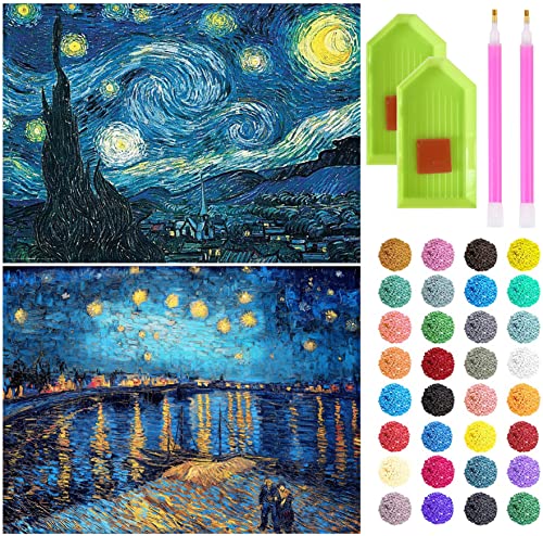 liziciti 2er-Pack Diamond Painting Kits für Erwachsene, berühmte Gemälde von Van Gogh Full Drill 5D Diamond Art, DIY Diamond Dots Gem Art von liziciti