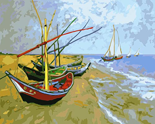 liziciti Malen nach Zahlen Kit auf Leinwand für Erwachsene Anfänger Van Gogh berühmte Gemälde DIY Acryl Ölgemälde Kunst 40,6 x 50,8 cm (gerahmte Leinwand, Angelboote) von liziciti