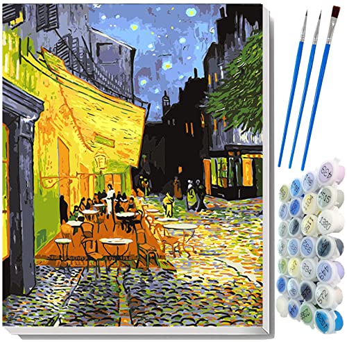 liziciti Malen nach Zahlen-Set, Vincent Van Gogh Meisterwerk-Serie, Ölgemälde, Kunstwerke, DIY für Erwachsene, Kinder, Anfänger, 40 x 50 cm, ungerahmt (Café-Terrasse) von liziciti