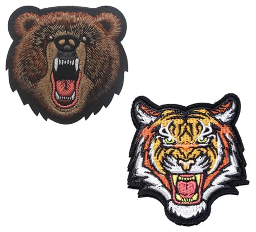 lkLiovaha 2 x Aufnäher mit brüllendem Bär und Tiger, bestickt, mit Klettverschluss auf der Rückseite lkLiovaha 2 x Aufnäher mit brüllendem Bär und Tiger, bestickt, mit Klettverschluss auf der Rückseite von lkLiovaha