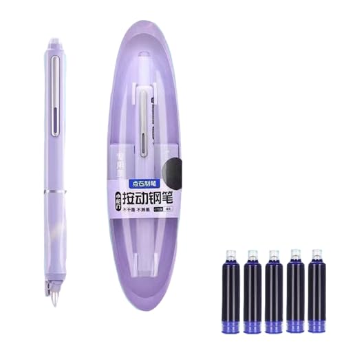 lmoikesz Einziehbarer Füllfederhalter Set,0.38 mm Retractable Fountain Pen, mit 5 Patronen & Etui - Luftigdicht gegen Austrocknen,Ergonomischer Griff für langes Schreiben (Lila, Blaue Tinte) von lmoikesz