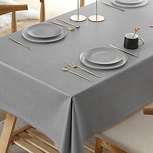 Tischdecke Grau Qualitäts-Upgrade Wachstuch Tischdecke abwischbar Lotuseffekt Waterproof Wetterfest PVC Plastik-Tischdecken, Tischtuch Für Wohnzimmer Garten Balkon Küche(140x200 cm) von lmytdo