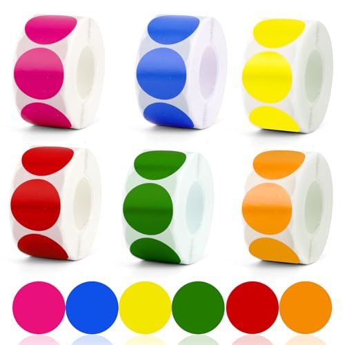 3000 Stück Klebepunkte Bunt (25mm) - 6 Farben Bunte Klebepunkte Für Diy, Büro & Organisation - Runde Aufkleber Markierungspunkte Zum Kategorisieren & Kennzeichnen von loacuony