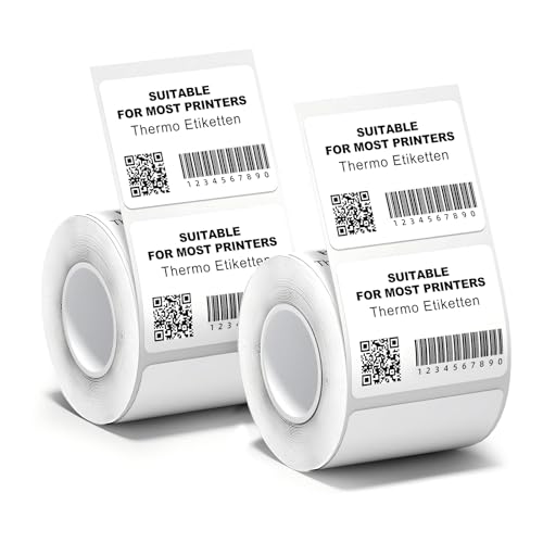 Logei Etiketten，2 Rollen 50 * 50 mm Etikettendrucker selbstklebend Thermo Etiketten，Adressaufkleber Wasserdicht Etikettenband Papier für Etikettiergerät Ersatz,kleine Unternehmen,Schule, Büro von logei