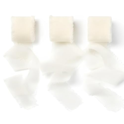 Logei Geschenkband, 3,8 cm x 19,5m Schleifenband Chiffonband Fransenband Dekoband Stoffband Dekoratives Band für Hochzeit, Hochzeitsstrauß und Geburtstag Geschenk (Reines Beige) von logei