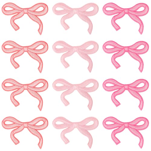 12 Stück Patches zum Aufbügeln, Aufnäher, Schleifen Patches Rosa Bügelflicken mit Schleife Süße Dekorative Patch zum Aufnähen für Selbstgemachte Kleidung,Hüte,Taschen,Jacken Jeans von loghohu