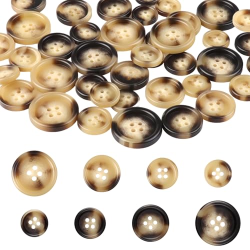 40 Stück Knöpfe, Perlmutt Knöpfe, Harz Knöpfes Zum Annähen 2 Farben 4 Größen Braun Buttons 4-Loch-Flachrücken Button für Nähen DIY Basteln Kleider Nähen Mantel Hemden von loghohu