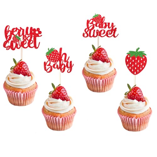 Cupcake-Topper mit Aufschrift "Oh Baby Strawberry", glitzernd, Erdbeere, Shortcakes, Cupcake-Aufsätze, Erdbeere, Shortcakes, Babyparty-Dekorationen für Babyparty, Kindergeburtstag, Partyzubehör, 36 Cupcake-Topper mit Aufschrift "Oh Baby Strawberry", glitzernd, Erdbeere, Shortcakes, Cupcake-Aufsätze, Erdbeere, Shortcakes, Babyparty-Dekorationen für Babyparty, Kindergeburtstag, Partyzubehör, 36 von loghohu