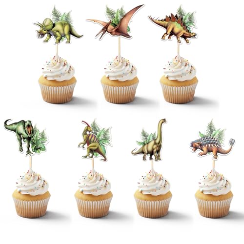 Dinosaurier-Cupcake-Aufsätze, Dinosaurier-Kuchenaufsätze, realistische Dinosaurier-Geburtstagsdekoration für Dinosaurier-Thema, Jungen, Kinder, Geburtstag, Babyparty, Party-Dekorationen, Zubehör, 40 von loghohu