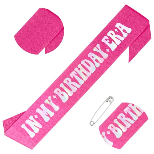 Loghohu In My Birthday Era Geburtstagsschärpe, Happy Birthday Schärpe mit schillernder Folie, Glitzer, Hot Pink, Geburtstagsschärpe für Frauen und Mädchen, jedes Geburtstagsgeschenk von loghohu