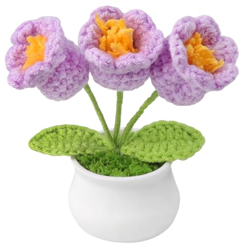 loghohu Häkelblumen, künstlich, gestrickt, niedlich, handgefertigt, kleine Topf, gehäkelte Blume für Geschenke, Auto, Armaturenbrett, Zuhause, Büro, Dekoration (lila Maiglöckchen) von loghohu