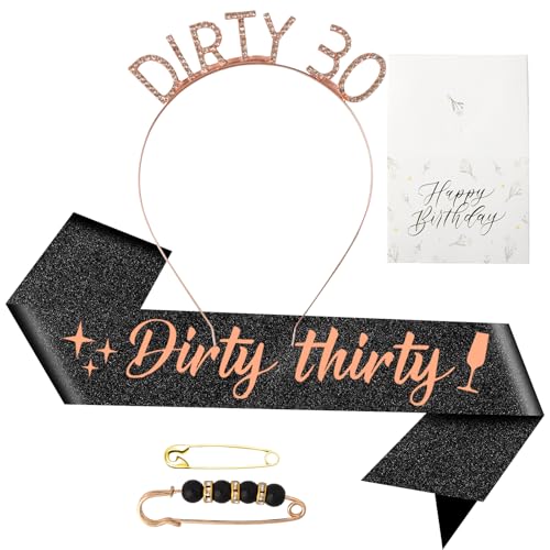loghohu Schärpe zum 30. Geburtstag für Frauen Dirty Thirty Sash 30th Birthday Dekorationen für Frauen Geburtstag Party Supplies von loghohu