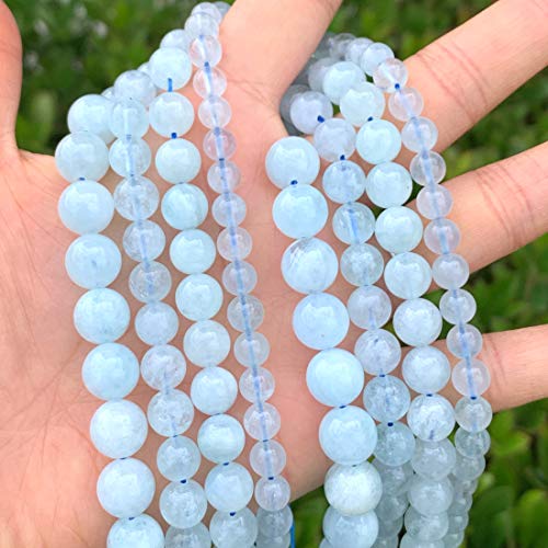 1 Strang Güteklasse A, natürlicher blauer Aquamarin-Heilstein, 8 mm, runde lose Perlen, Edelstein-Abstandshalter (44–47 Stück) für Bastelarbeiten, Schmuckherstellung, GE3-8 von lohfxrgyjk