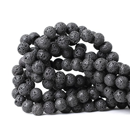 10 mm, schwarze Lava-Vulkanstein-Edelsteine, rund, lose Perlen zur Schmuckherstellung, 1 Strang, 38,1 cm, 35 Stück von lohfxrgyjk