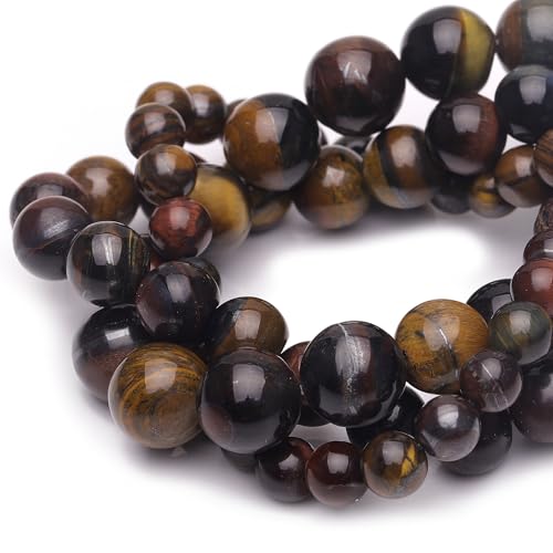 10 mm Natursteinperlen zur Schmuckherstellung, buntes Tigerauge, poliert, glatt, rund, Edelsteinperlen für Armband, Halskette, 38,1 cm von lohfxrgyjk
