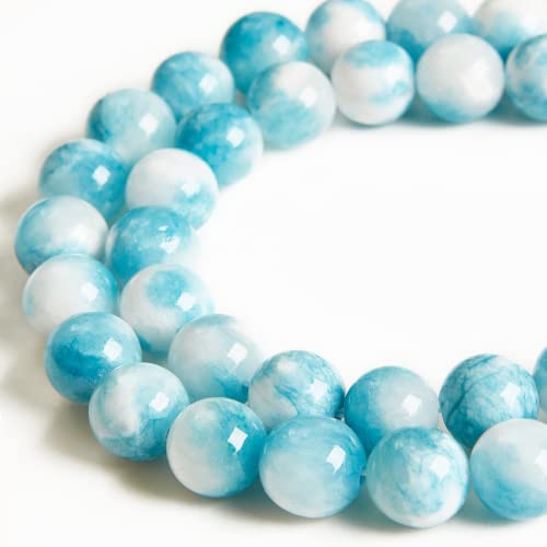 100 Stück 6 mm blau-weiße Jade-Perlen, natürliche Edelsteine, runde lose Perlen zum Basteln und zur Schmuckherstellung von lohfxrgyjk