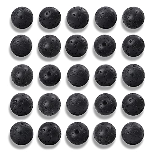 100 Stück 8 mm natürliche schwarze Vulkan-Lava-Edelsteinperlen runde lose Steinperlen für Schmuckherstellung mit Kristall-Stretchschnur von lohfxrgyjk