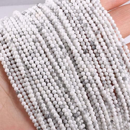110 Stück 3 mm natürlicher weißer Howlith-Stein, lose, runde Perlen, Edelstein, glatte kleine Abstandsperlen zur Schmuckherstellung, Armband-Halskette von lohfxrgyjk