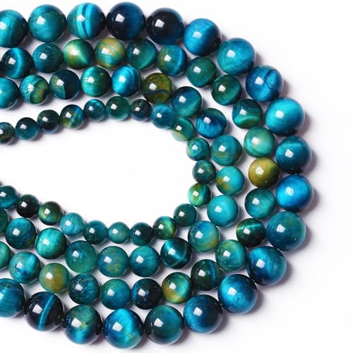 12 mm, 32 Stück, Pfauenblau, Tigeraugen-Steinperlen, natürliche Kristall-Abstandshalter, lose Perlen für Schmuckherstellung, DIY-Armband, Halbedelstein, 1 Strang, 38,1 cm von lohfxrgyjk