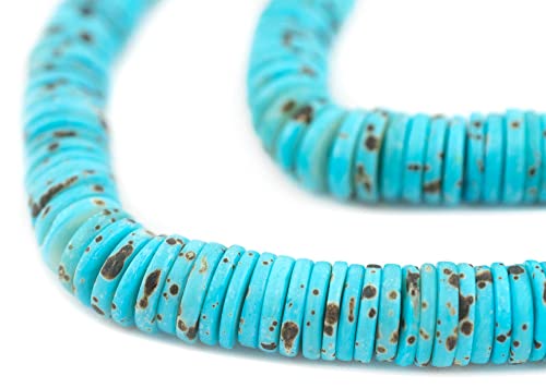 14 mm türkisfarbene Knochenknopfperlen: Flache runde Scheibenperlen aus Nepal für die Herstellung von DIY-Halsketten und Schmuck von lohfxrgyjk