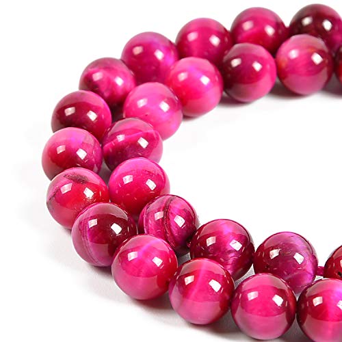 36 Stück 10 mm natürliche magentafarbene Tigerauge-Edelstein-Perlen, rund, lose Steinperlen für Schmuckherstellung, 39,4 cm, 1 Strang (Magenta-Tigerauge, 10 mm, 36 Perlen) von lohfxrgyjk