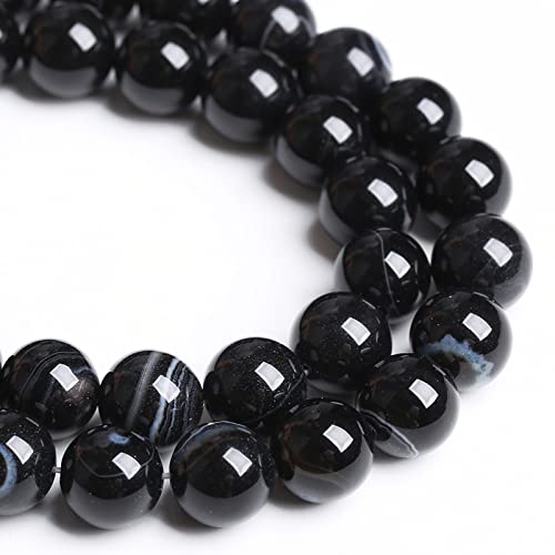 4 mm, 88 Stück Naturstein-Perlen aus schwarzem Achat, gestreift, Onyx, Halbedelsteine, lose Perlen für Schmuckherstellung, DIY-Armbänder von lohfxrgyjk