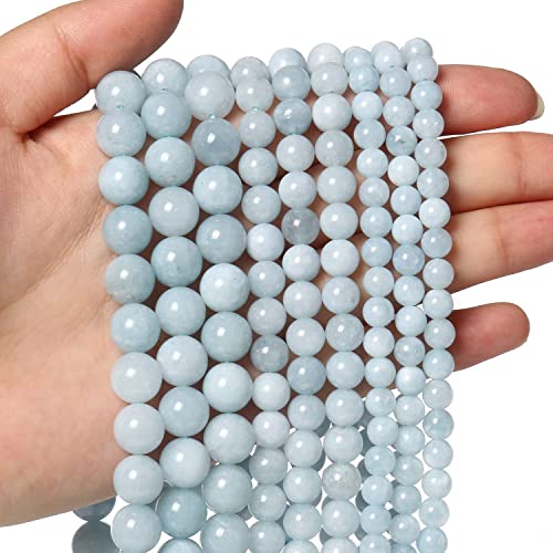 45 Stück 8 mm Natursteinperlen, Aquamarinperlen, Kristall-Edelstein für die Schmuckherstellung, DIY-Armband-Halskette von lohfxrgyjk