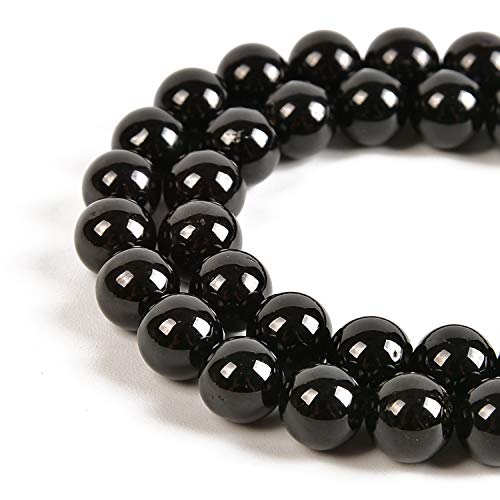 45 Stück 8 mm natürlicher schwarzer Turmalin-Edelstein, runde Abstandshalter, lose Steinperlen für Schmuckherstellung, 39,4 cm, 1 Strang (schwarzer Turmalin, 8 mm, 45 Perlen) von lohfxrgyjk