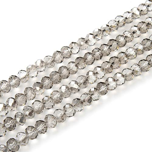 5 Stränge tschechische facettierte Rondelle-Kristallglasperlen, lose Perlen, 8 mm, Abstandshalter, Großpackung, Silber, Champagner (330–340 Stück) für Bastelarbeiten, Schmuckherstellung, CCR829 von lohfxrgyjk