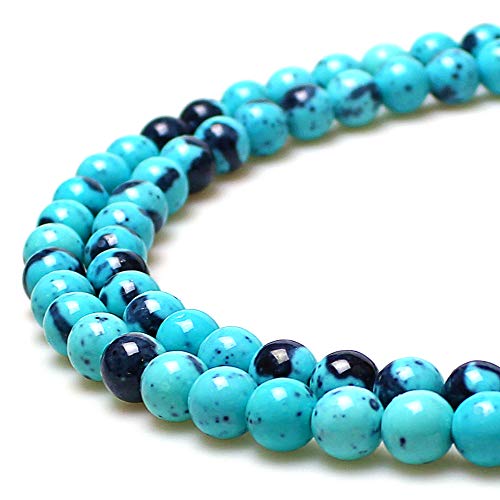 5A glatte runde Regenblumensteine, Perlen, DIY-Armband, Schmuckherstellung, 38,1 cm, Blau / Schwarz von lohfxrgyjk
