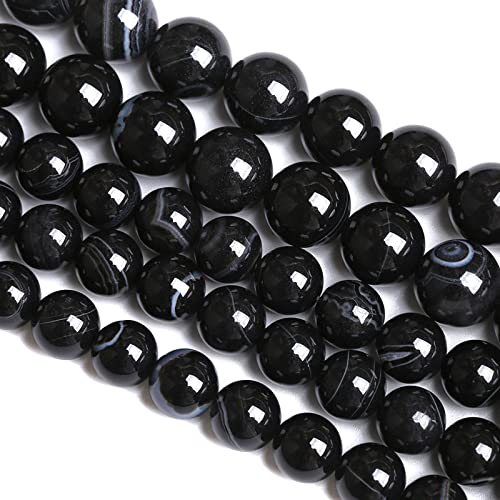 6 mm, 60 Stück Naturstein-Perlen aus schwarzem Achat, gestreift, Onyx, Halbedelsteine, lose Perlen für Schmuckherstellung, DIY-Armbänder von lohfxrgyjk