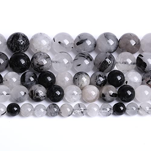 6 mm, 60 Stück natürliche Kristallsteine, schwarzer Rutilquarz, Edelstein, Klasse 2A, lose Perlen für Schmuckherstellung, Armband, Halskette, Halbedelperlen, 1 Strang von lohfxrgyjk