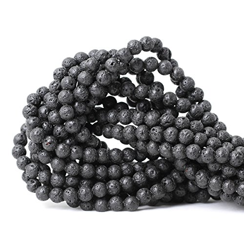 6 mm, schwarze Lava-Vulkanstein-Edelsteine, rund, lose Perlen zur Schmuckherstellung, 1 Strang, 38,1 cm, 60 Stück von lohfxrgyjk