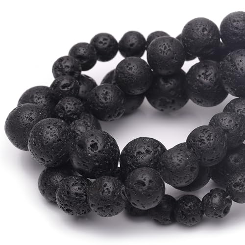 6 mm Natursteinperlen zur Schmuckherstellung, schwarze Lava-polierte glatte runde Edelsteinperlen für Armband, Halskette, 38,1 cm von lohfxrgyjk